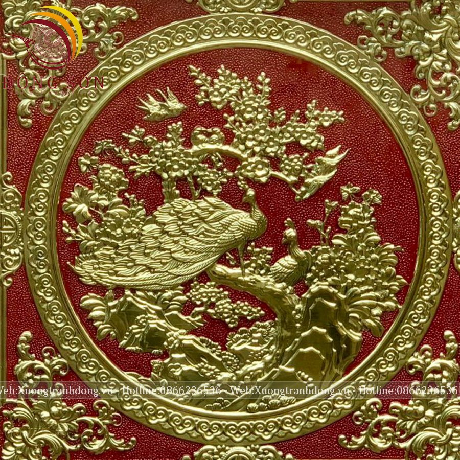 tranh phu the vien man dong vang kich thuoc 45x45cm nen do khung soi