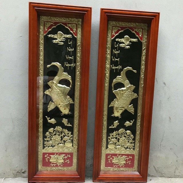 tranh ly ngu vong nguyet bang dong vang kich thuoc 40x120cm nen den do