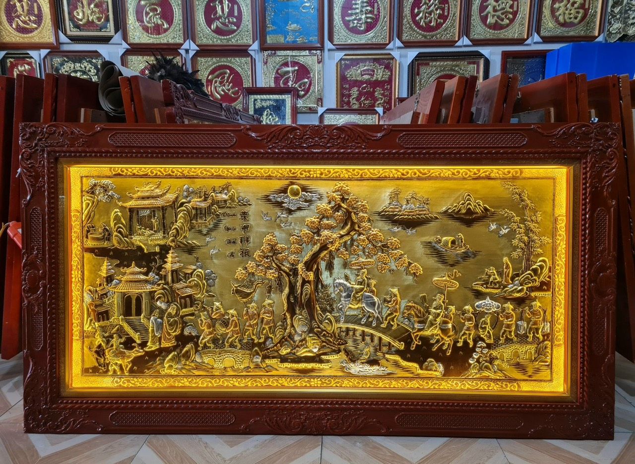 tranh vinh quy bai to dong vang nen xuoc dat vang khung duc kich thuoc 170cmx90cm xuong tranh dong