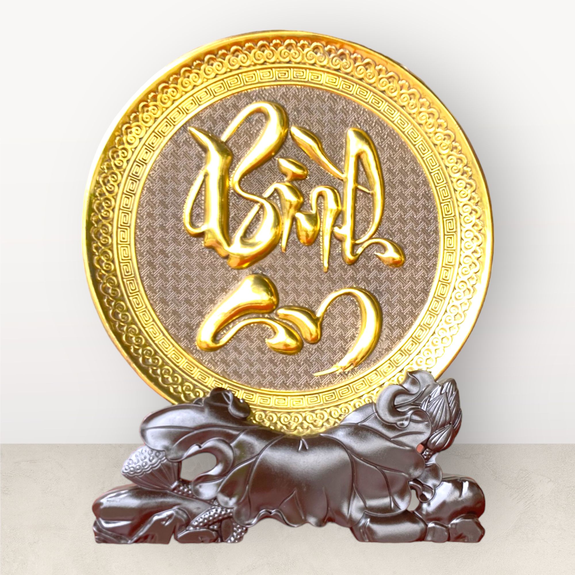 tranh qua tang chu binh an bang dong vang duong kinh 19cm xuong tranh dong