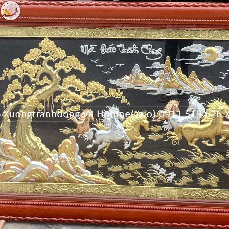 tranh ma dao thanh cong bang dong dat vang dat vang bac khung huong 2m31x1m27 xuong tranh dong
