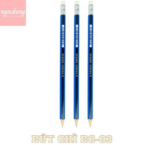 BNGHE-NBV4: Bút chì 2B  BC - 03 (Xanh - sọc đen, có gôm) (12cây/hộp)