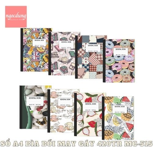 MINHCHAU-NGS3: Sổ A4 Bìa Bồi May Gáy General book 420tr MC515 (40Q/T)
