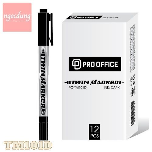 HAHAPRO-NBV2: Bút lông dầu 2 đầu PO-TM101 đen (12 Cái/Hộp) 3PE0013