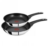  Tefal Jamie Oliver Set of 2 Stainless Steel Frypans 20cm and 26cm Induction 