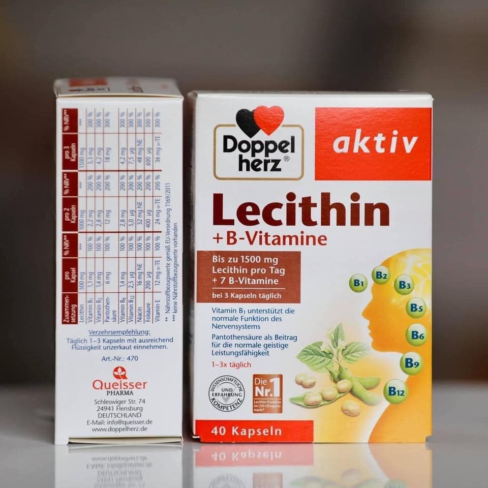  Mầm Đậu Nành Doppelherz Lecithin 1500 mg + Vitamin B, 40 Viên 