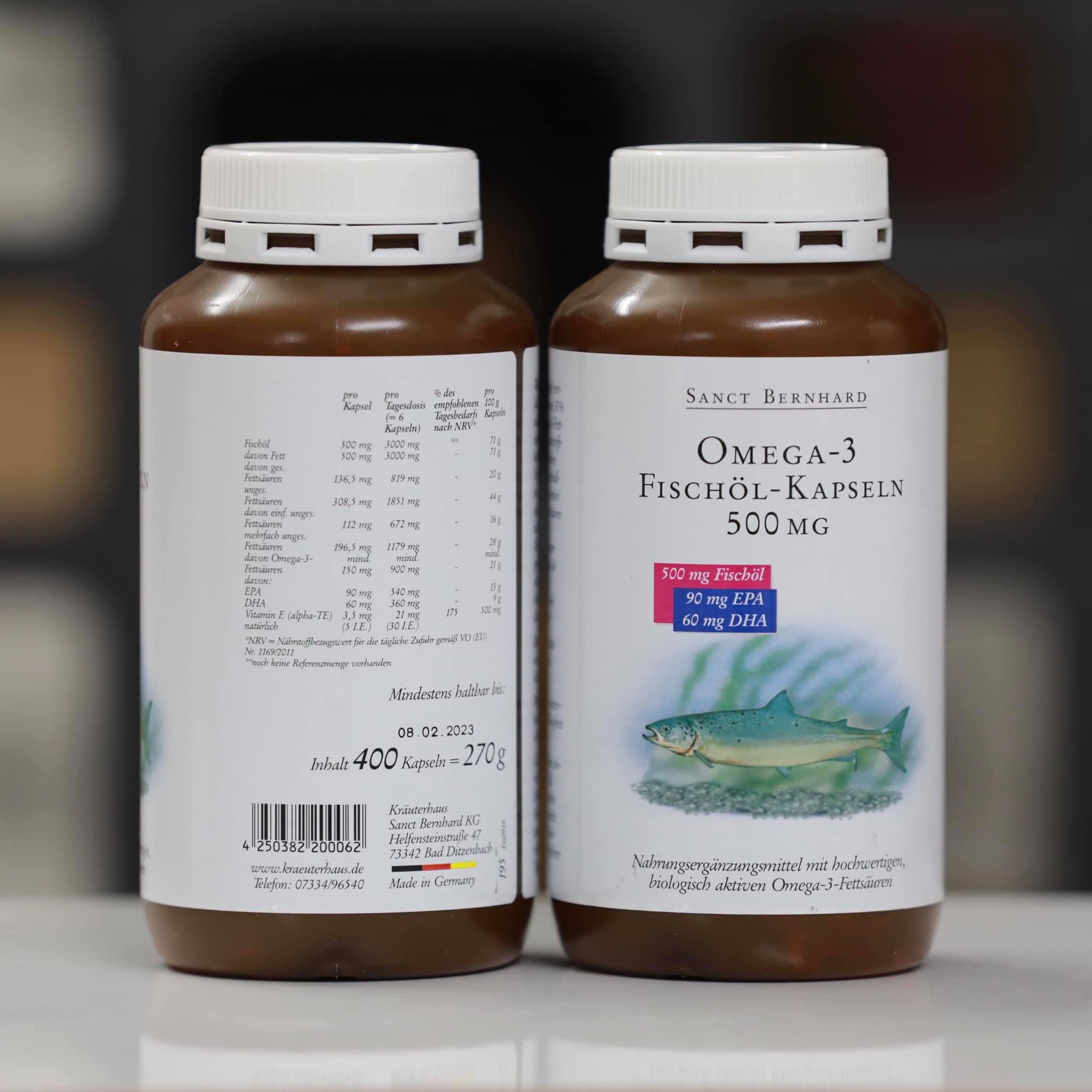  Viên nang dầu cá Omega 3 500mg Sanct Bernhard, hộp 400 viên, Made in Germany 