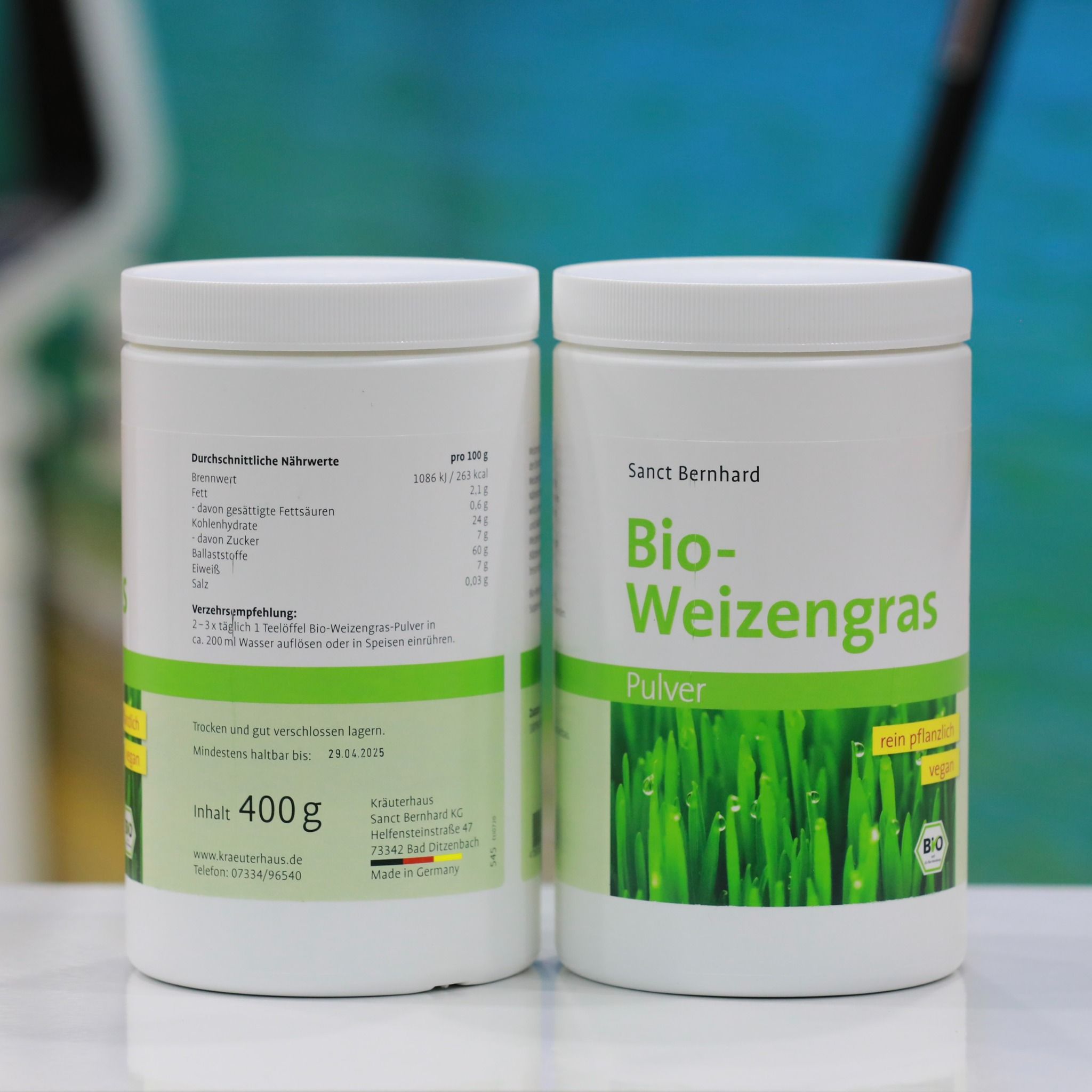  Bột Cỏ Lúa Mì Hữu Cơ BIO WEIZENGRAS của hãng Sanct Bernhard, Hộp 400g 