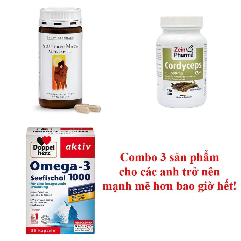  Combo 3 sản phẩm cho các anh trở nên mạnh mẽ hơn bao giờ hết: Maca nam + Đông trùng hạ thảo + Omega 3 