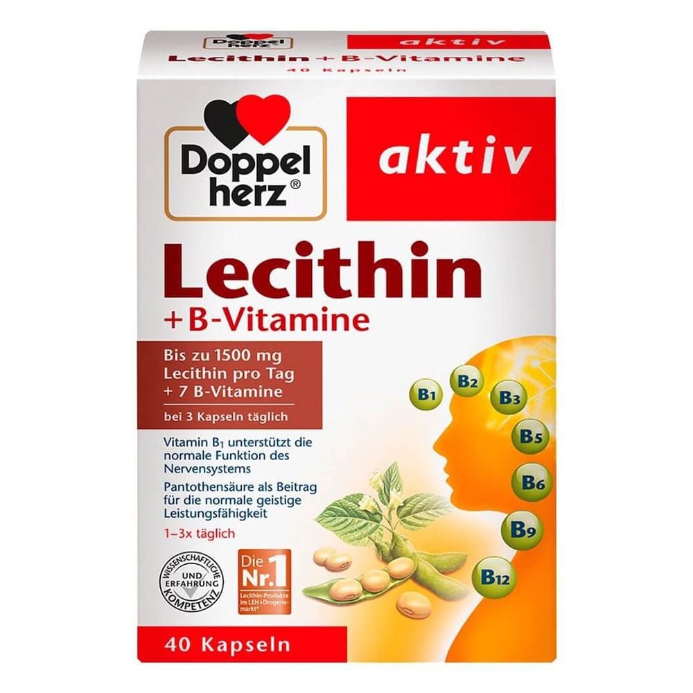  Mầm Đậu Nành Doppelherz Lecithin 1500 mg + Vitamin B, 40 Viên 