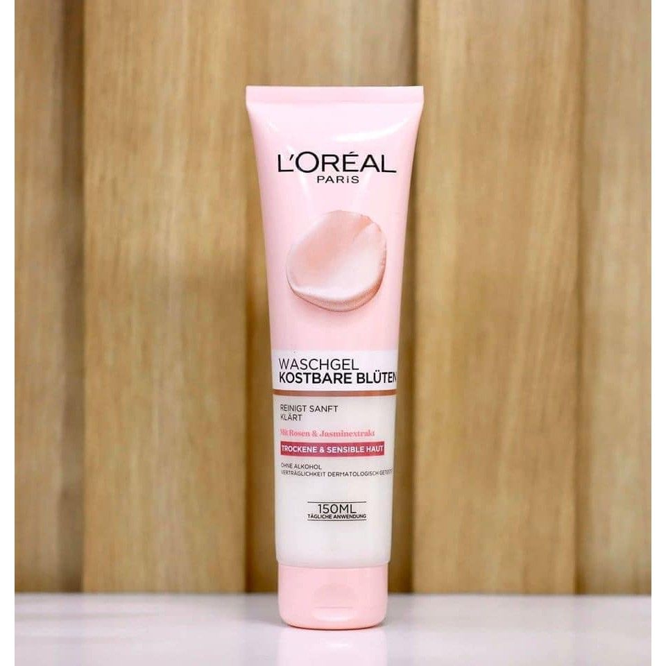  Sữa Rửa Mặt Loreal Chiết Xuất Hoa Hồng & Hoa Nhài dành Cho Da Khô & Nhạy Cảm tuýp 150ml 