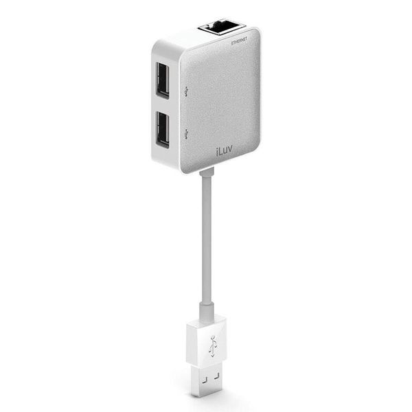 USB to Ethernet Adapter with 2 USB Ports iLuv