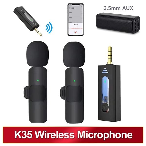 Micro không dây K35 lọc ồn thông minh kết nối jack 3.5 đa dụng 2 Mic