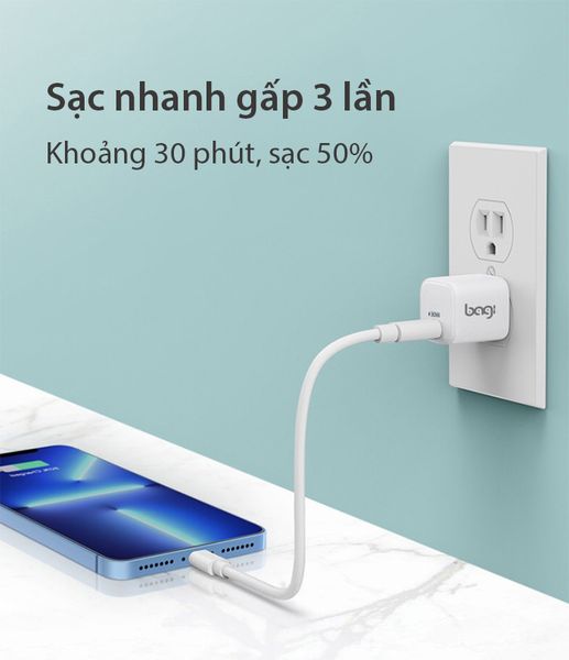 Củ sạc nhanh Bagi 1 cổng PD công nghệ GaN PD30N