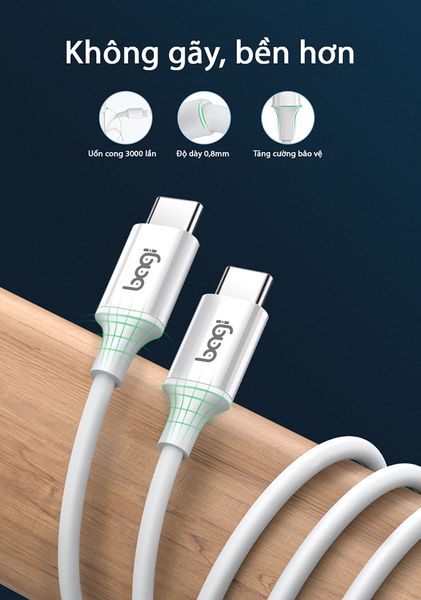 Combo sạc nhanh Bagi chuẩn PD củ sạc 20W dây Type-c to Type-C CB-PD20C