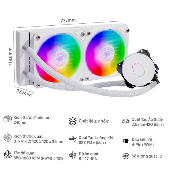 Tản nhiệt nước CPU Cooler Master MasterLiquid ML240L ARGB V2 White Edition