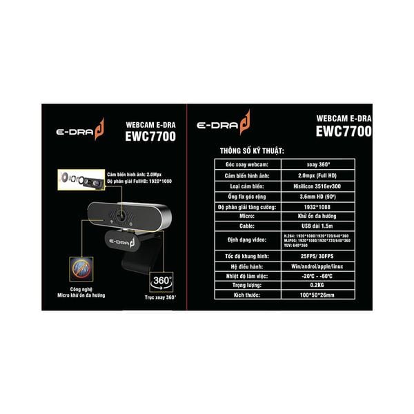 Webcam E-Dra EWC7700 FHD 1080P