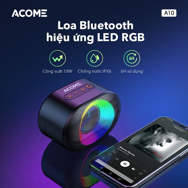 Loa Bluetooth hiệu ứng LED RGB ACOME A10 - Công Suất 10W