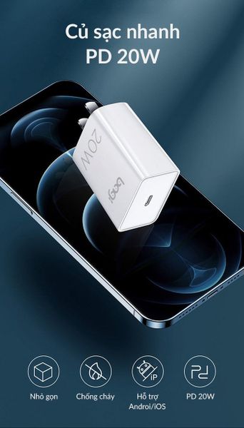 Củ sạc nhanh Bagi 20W Type-C cho iPhone PD CE-PD20