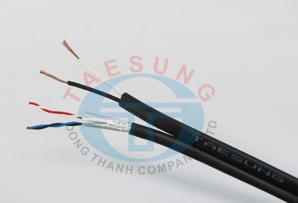 Cáp tín hiệu điện thoại TAESUNG 4 lõi đồng kèm nguồn -  Có lõi gỗ