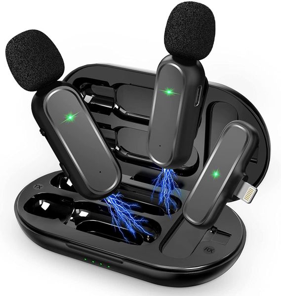 Micro không dây K61 lọc ồn thông minh kết nối cổng Lighning ( Có dock sạc ) 2 Mic