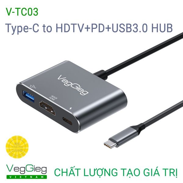 Hub Chuyển đổi TypeC  to HDMI + PD+ USB V-TC03