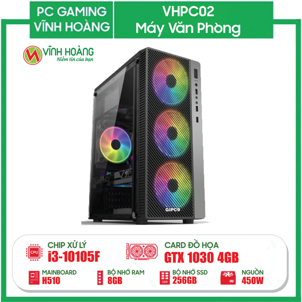 PC GAMING VHPC02 (i3 10105F/H510M/8GB RAM/256GB SSD/GTX 1030/450W)