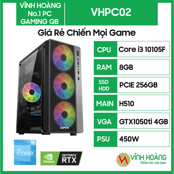 PC GAMING VHPC02 (i3 10105F/H510M/8GB RAM/256GB SSD/GTX 1050Ti/450W)