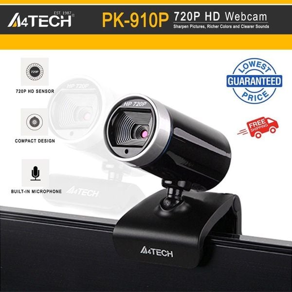Webcam A4Tech PK-910H  1080P Full-HD, Micrô Tích Hợp, Phích Cắm USB-Màu Đen