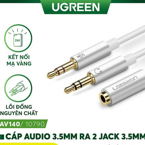 Cáp Audio 3,5mm âm ra 2 đầu 3,5mm 1 Mic 1 loa chính hãng Ugreen 20899 mạ vàng cao cấp