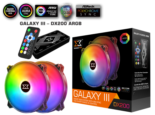 Quạt XIGMATEK GALAXY III DX200 ARGB (EN46089): HUB FAN (PACK x2, CONTROLLER, POWER HUB)