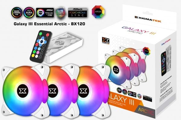 Quạt XIGMATEK GALAXY III ESSENTIAL - BX120 ARTIC ARGB (EN46461): HUB FAN (PACK x3, CONTROLLER, POWER HUB) Trắng