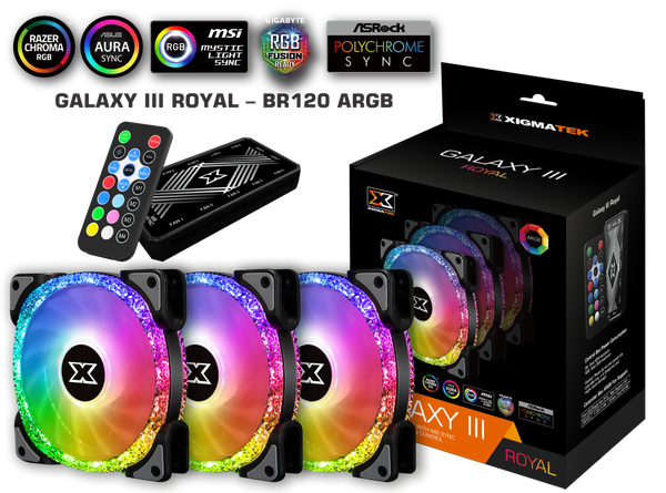 Quạt XIGMATEK GALAXY III ROYAL - BR120 ARGB (EN46119): HUB FAN (PACK x3, CONTROLLER, POWER HUB)