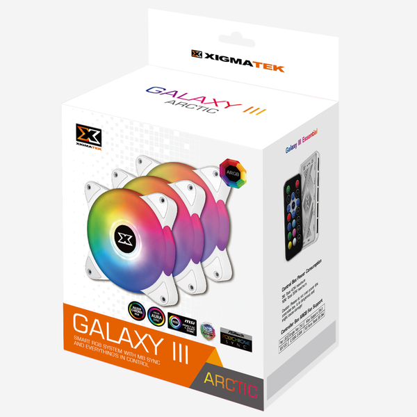 Quạt XIGMATEK GALAXY III ESSENTIAL - BX120 ARTIC ARGB (EN46461): HUB FAN (PACK x3, CONTROLLER, POWER HUB) Trắng