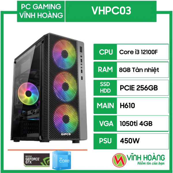 PC GAMING VHPC03  (i3 12100F/H610M/8GB RAM/256GB SSD/GTX 1050ti/450W)