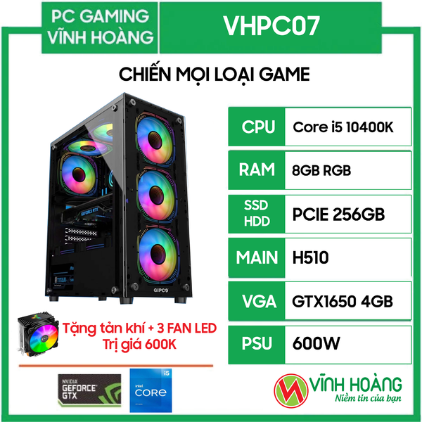 PC GAMING VHPC07  (i5 10400F/ H510/ 8GB RAM/256GB SSD/ GTX 1650 4G/600W)