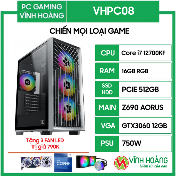 PC GAMING VHPC08  (i7 12700KF/Z690/16GB RAM/SSD 512GB/GTX 3060 12G/750W)