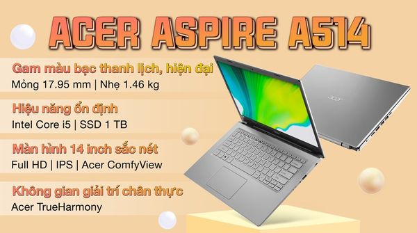 Laptop Acer Aspire 5 A514 54 511G (NX.A28SV.009) i5 1135G7 8GB 1TB SSD Win11 Bạc