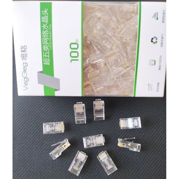 Hộp 100 đầu bấm mạng RJ45 cat5 chân đồng xịn VEGGIEG
