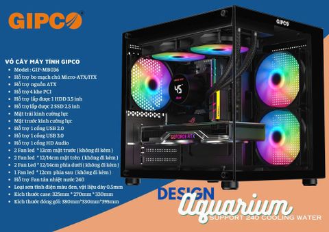Vỏ Case Máy Tính GIPCO MB036  Góc vuông - Màu Đen - Không kèm FAN