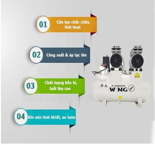 Máy Nén Khí Không Dầu Gỉam Âm Wing TW - OF750 X 2 - 50L