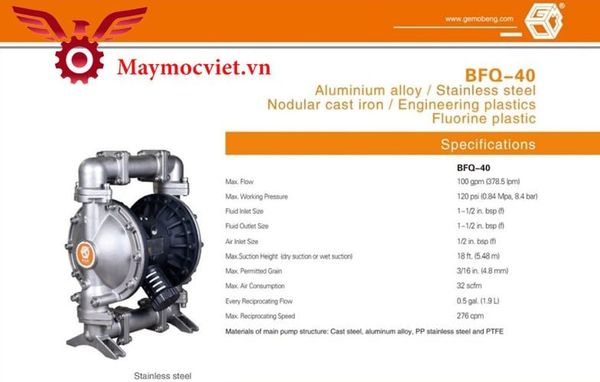 Bơm Màng Khí Nén GODO BFQ-40 INOX