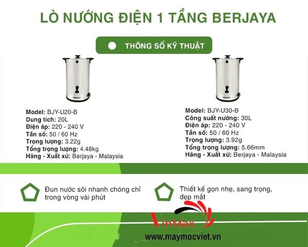 Bình đun nước dùng điện Berjaya BJY-U30-B 30 Lít