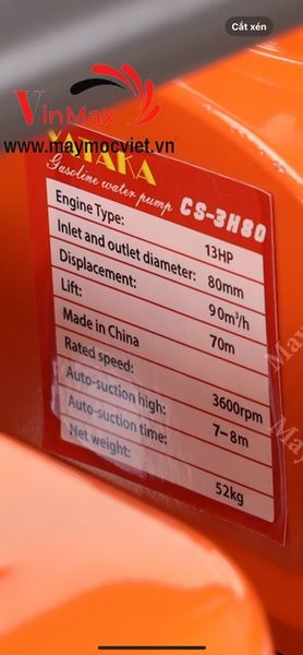Máy Bơm Nước Cứu Hỏa Chạy Xăng Yataka 13HP CS-3H80