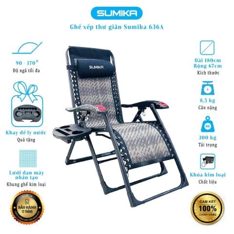 Ghế xếp thư giãn SUMIKA 636A, lưới vân mây đan thoáng mát