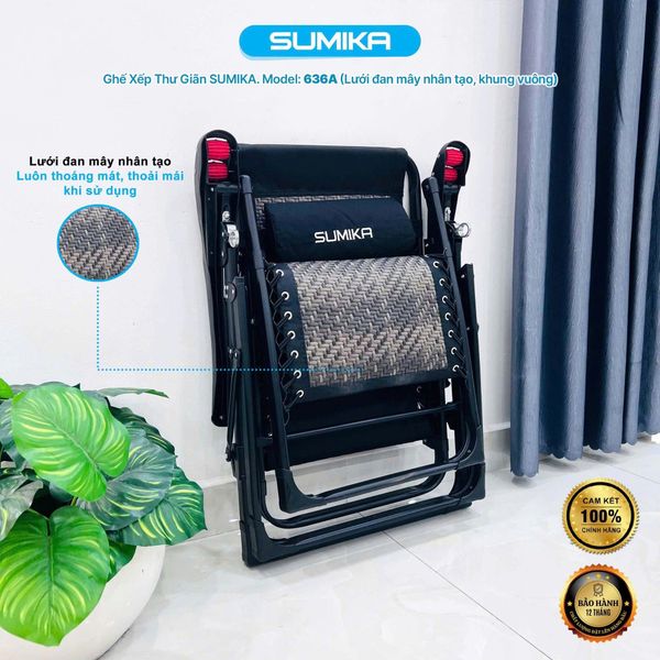 Ghế xếp thư giãn SUMIKA 636A, lưới vân mây đan thoáng mát