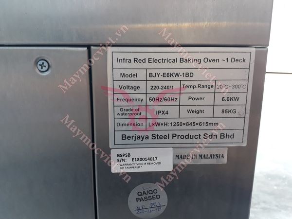 Lò nướng điện 1 tầng 2 khay Berjaya BJY-E6KW-1BD