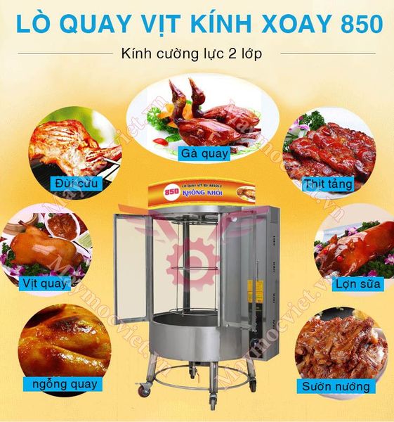 Lò quay vịt kính xoay 2 lớp cường lực SV850