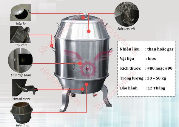 Lu quay vịt gà bằng than dạng chân cong phi 90 cm ( inox 304 )
