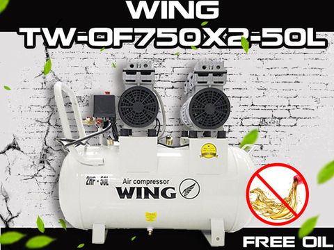 Máy Nén Khí Không Dầu Gỉam Âm Wing TW - OF750 X 2 - 50L